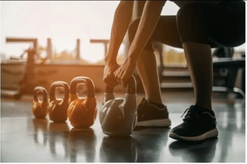 Kettlebells on the gym floor